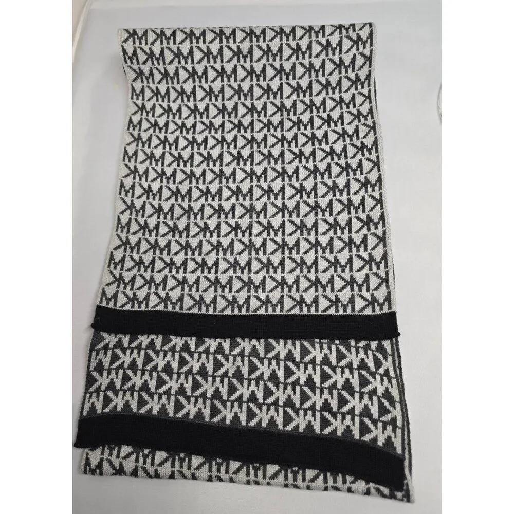 Michael Kors Knit Scarf Black & White MK Logo Lightweight Winter warm